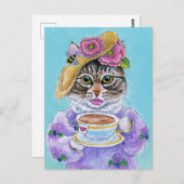 かわいい猫茶花ビーバレンタインの葉書 ポストカード (正面/裏面)