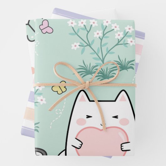 かわいい猫蝶春デコpage ラッピングペーパーシート (インサイチュ)