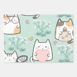 かわいい猫蝶春デコpage ラッピングペーパーシート