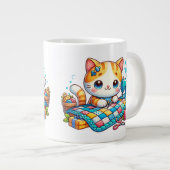 かわいい猫裁縫キルトセラミックマグカップ ジャンボコーヒーマグカップ (正面右)