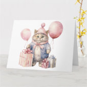 かわいい猫誕生日カード カード (黄色い花)