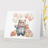 かわいい猫誕生日カード カード (黄色い花)