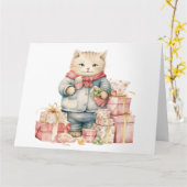 かわいい猫誕生日カード カード (黄色い花)