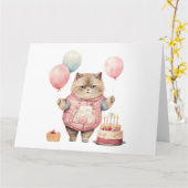 かわいい猫誕生日カード カード (黄色い花)