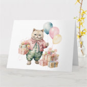 かわいい猫誕生日カード カード (黄色い花)