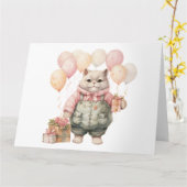 かわいい猫誕生日カード カード (黄色い花)