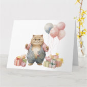 かわいい猫誕生日カード カード (黄色い花)