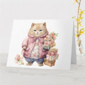 かわいい猫誕生日カード カード (黄色い花)