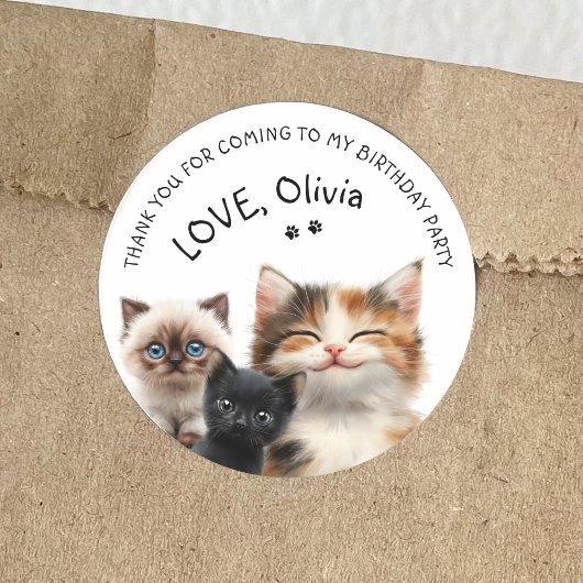 かわいい猫誕生日サンキューステッカー ラウンドシール