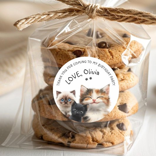 かわいい猫誕生日サンキューステッカー ラウンドシール