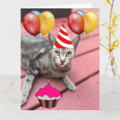 かわいい猫誕生日ビッグあいさつカード カード (黄色い花)