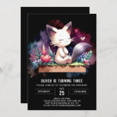 かわいい猫誕生日 招待状 (正面/裏面)