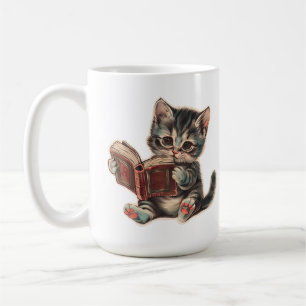 かわいい猫読の本レトロな子どもイラストレーション コーヒーマグカップ