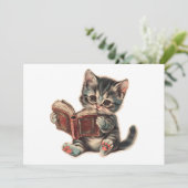 かわいい猫読の本レトロな子どもイラストレーション 招待状 (スタンド正面)