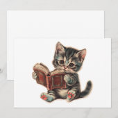 かわいい猫読の本レトロな子どもイラストレーション 招待状 (正面/裏面)