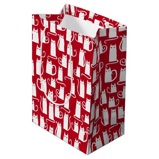 かわいい猫赤と白フェスティバル ミディアムペーパーバッグ (裏面アングル)