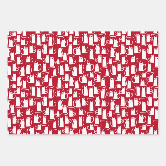 かわいい猫赤と白フェスティバル ラッピングペーパーシート (正面)