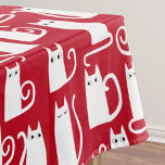 かわいい猫赤と白 テーブルクロス<br><div class="desc">おもしろいの赤い背景に小さな白い猫のフェスティバル。動物愛好家。</div>