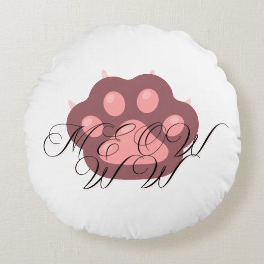 かわいい猫足「ニャー」書道 – かわいい子猫 ラウンドクッション (正面)