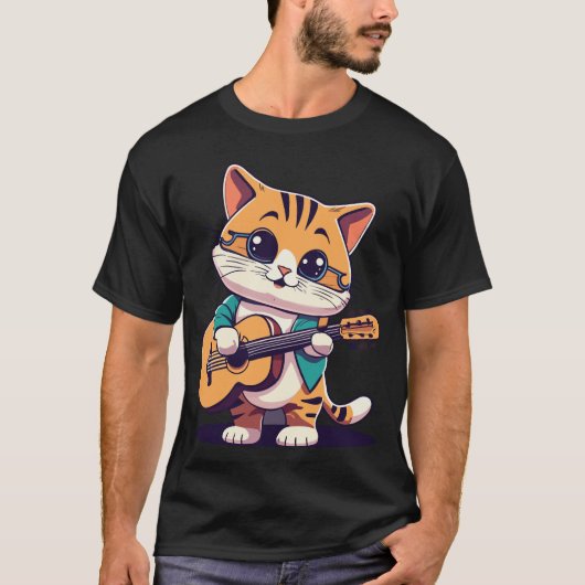 かわいい猫遊のギター Tシャツ (正面)