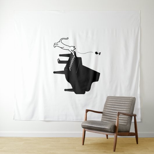 かわいい猫遊のピアノおもしろいミュージシャン タペストリー (インサイチュ(横))