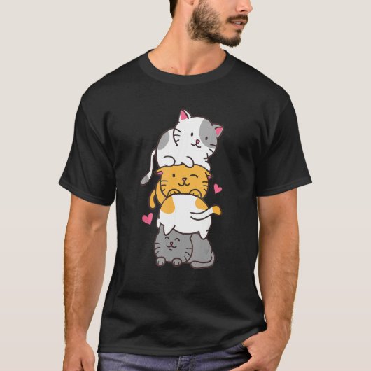 かわいい猫遊の丸いパズル猫ママ Tシャツ (正面)