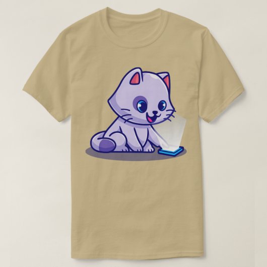 かわいい猫遊の携帯電話漫画 Tシャツ (デザイン正面)