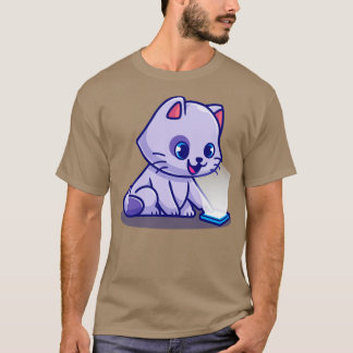 かわいい猫遊の携帯電話漫画 Tシャツ