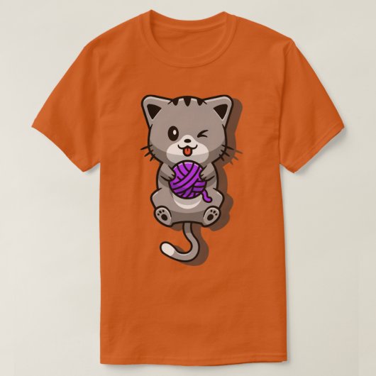 かわいい猫遊の毛糸ボール漫画 Tシャツ (デザイン正面)