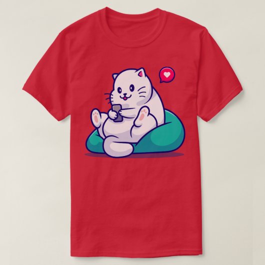かわいい猫遊座る電話アニメ Tシャツ (デザイン正面)