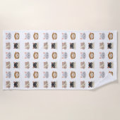 かわいい猫頭柄の柄 ビーチタオル (正面)