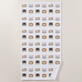 かわいい猫頭柄の柄 ビーチタオル