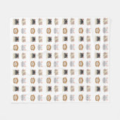 かわいい猫頭柄の柄 フリースブランケット (正面(横))