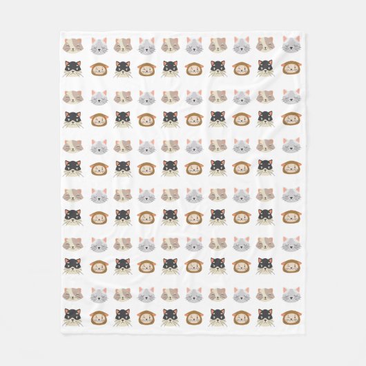 かわいい猫頭柄の柄 フリースブランケット (正面)