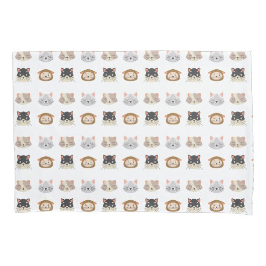 かわいい猫頭柄の柄 枕カバー (正面)