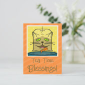 かわいい猫顔お茶の時間考え恵みズ・オブ・ユー ポストカード (スタンド正面)