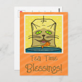 かわいい猫顔お茶の時間考え恵みズ・オブ・ユー ポストカード (正面/裏面)