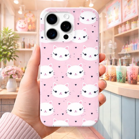 かわいい猫顔とハート – かわいいピンク Case-Mate iPhoneケース