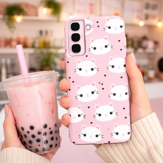 かわいい猫顔とハート – かわいいピンク SAMSUNG GALAXYケース