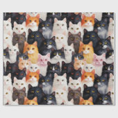 かわいい猫顔シームレス ラッピングペーパー (フラット)