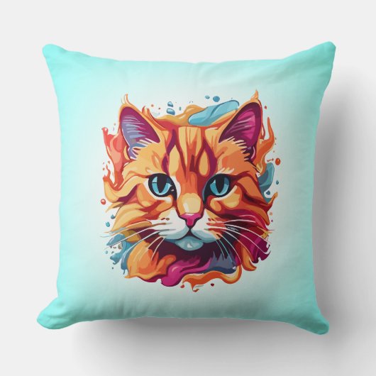 かわいい猫顔デジタルアートデザイン-87002 クッション (正面)