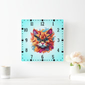 かわいい猫顔デジタルアートデザイン-87002 スクエア壁時計 (ホーム)