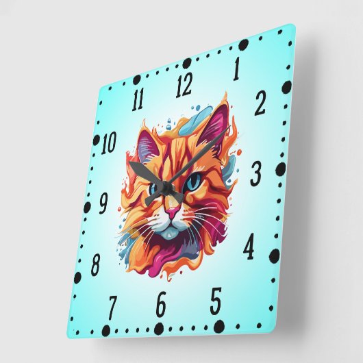かわいい猫顔デジタルアートデザイン-87002 スクエア壁時計 (傾斜)