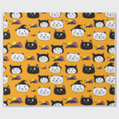 かわいい猫顔ハロウィーンパターン ラッピングペーパー (フラット)