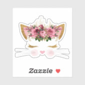 かわいい猫顔ピンクの花ビニール シール (シート)