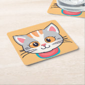 かわいい猫顔ペット動物の誕生会 スクエアペーパーコースター (アングル)