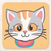かわいい猫顔ペット動物の誕生会 スクエアペーパーコースター (正面)