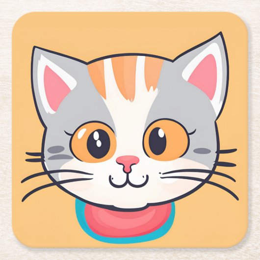 かわいい猫顔ペット動物の誕生会 スクエアペーパーコースター (正面)