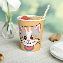 かわいい猫顔ペット動物の誕生会 紙コップ