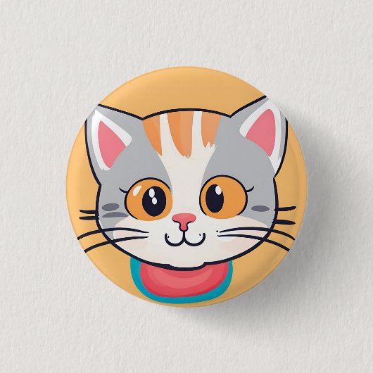 かわいい猫顔ペット動物の誕生会 缶バッジ (正面)